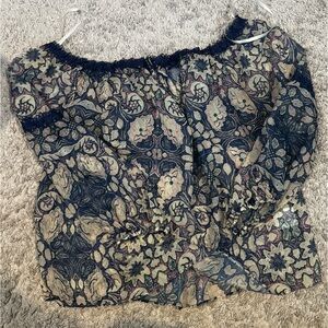 foxiedox Navy and Beige Floral Blouse